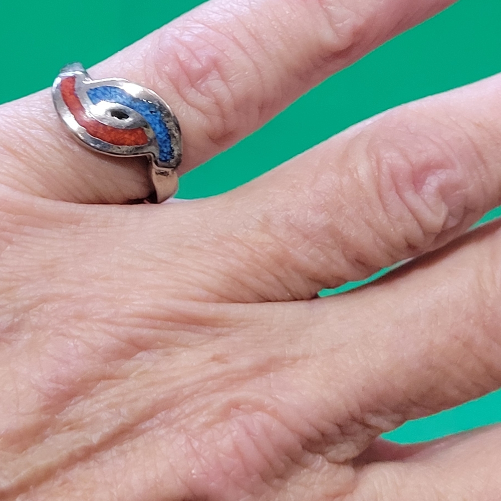 Antique Navajo Sterling/Crushed Coral and Turquoise Ring